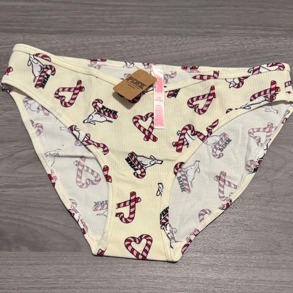 PINK Victoria's Secret Cream Candy Cane Print panties